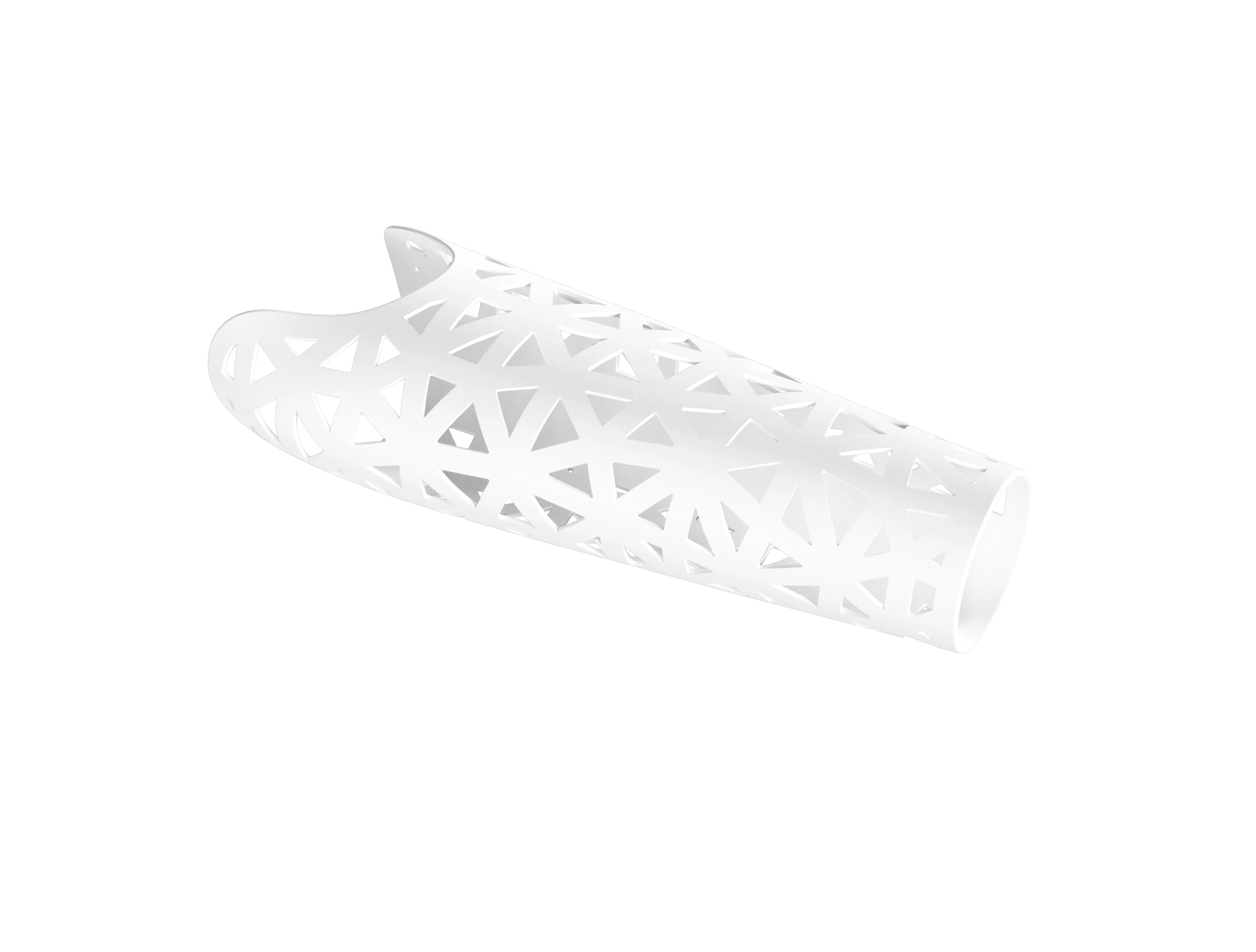 Mesh prosthetic arm cover in arctic white colour, featuring a lightweight design with a geometric net of triangular cut-outs.